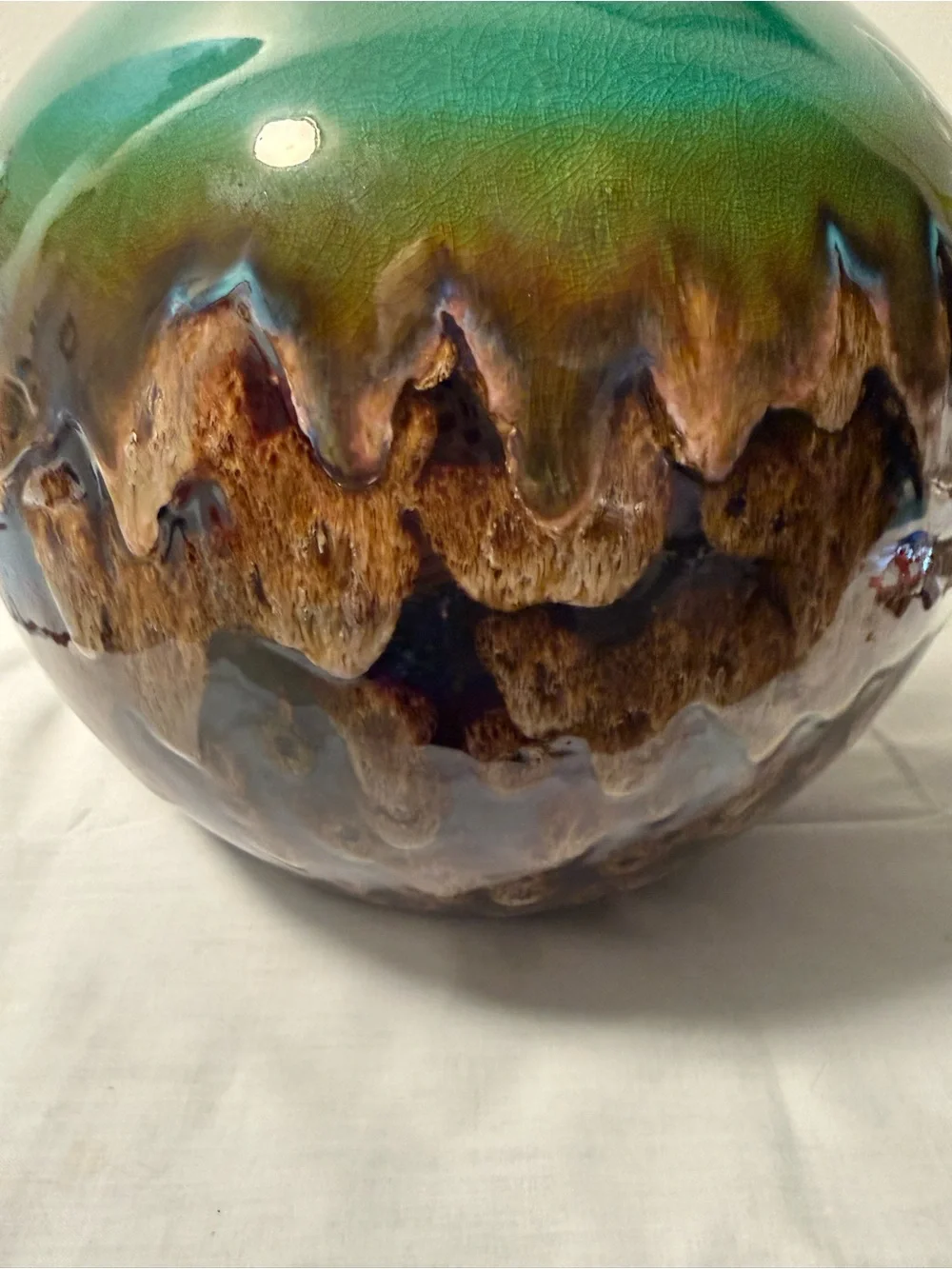 Green and Brown Ceramic Decorative Vase 12”